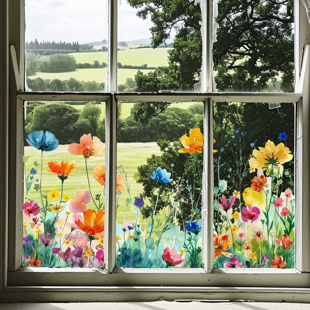 💐Autocollant de fenêtre de bouquet floral coloré🖼️ (coupable à la taille librement)