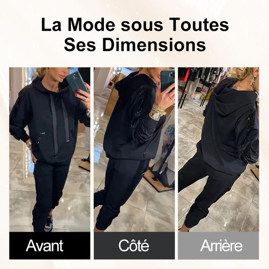 🌷Ensemble 2 pièces de hauts à capuche avec cordon de serrage pour femmes & pantalons💞