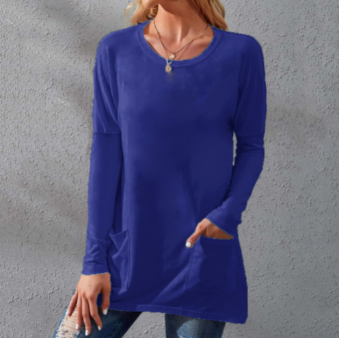 đ„Grande promotionđ„ T-shirt dĂ©contractĂ© Ă manches longues pour femmes avec poche Ă col rond