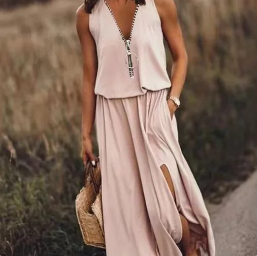 ⏰50% de réduction pour une durée limitée🔥Robe simple avec fermeture éclair et fente