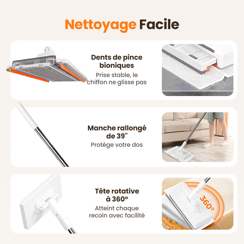 🔥Vente chaude 2025🔥Balai-serpillère anti-poussière jetable avec 4 chiffons réutilisables(🚀 50% de réduction)