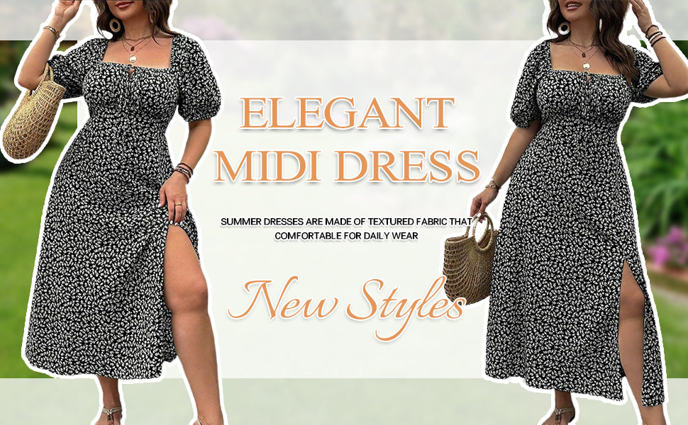 💗Spécial été - 50% de réduction💗Plus-size Short Sleeve Split Floral Print Dress