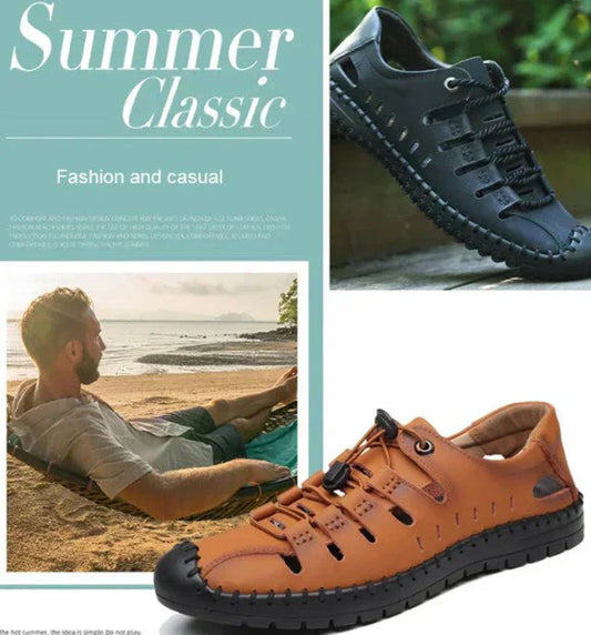 Sandales en cuir de vache Baotou pour hommes, décontractées et creuses