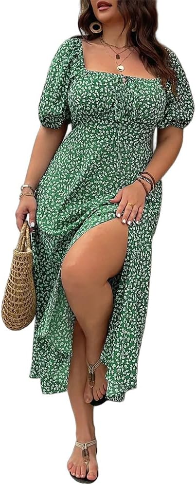 💗Spécial été - 50% de réduction💗Plus-size Short Sleeve Split Floral Print Dress