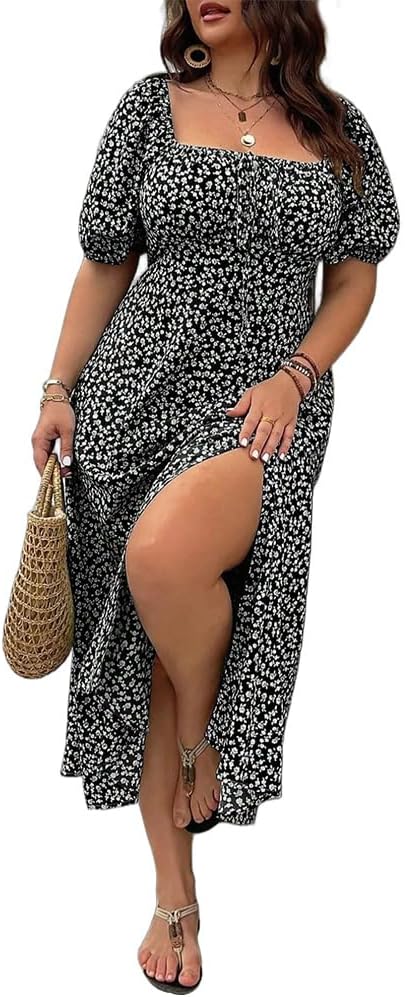 💗Spécial été - 50% de réduction💗Plus-size Short Sleeve Split Floral Print Dress