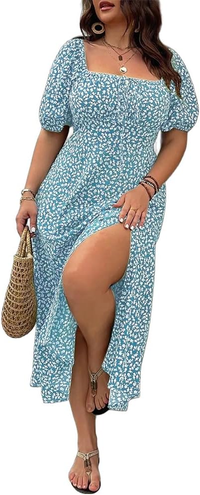 💗Spécial été - 50% de réduction💗Plus-size Short Sleeve Split Floral Print Dress