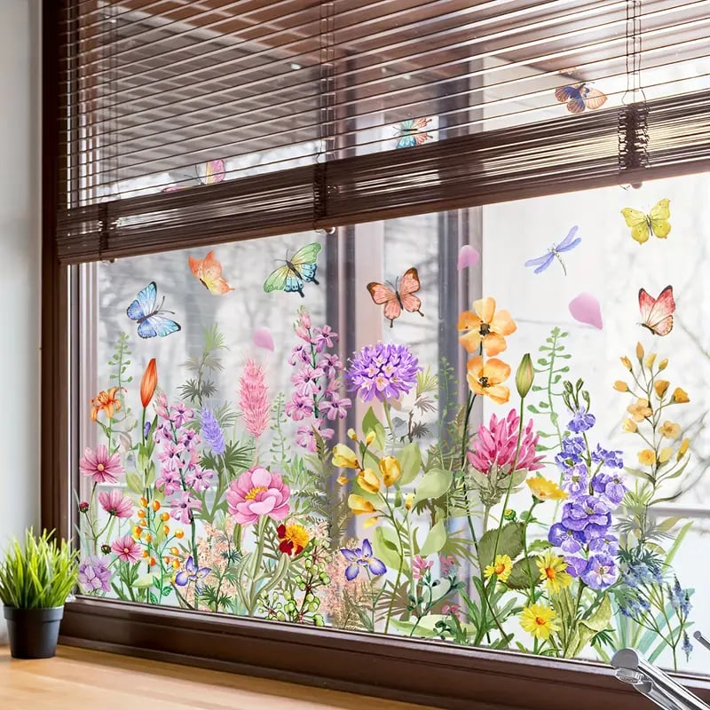 💐Autocollant de fenêtre de bouquet floral coloré🖼️ (coupable à la taille librement)