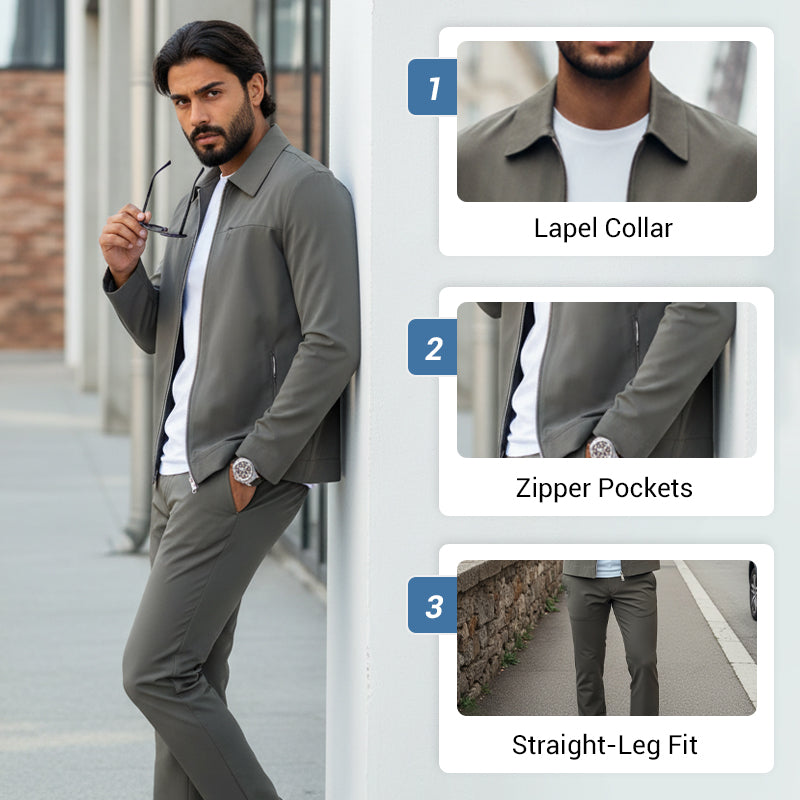 ✈️Livraison gratuite✈️Ensemble 2 pièces décontracté de couleur unie pour homme – Veste et pantalon