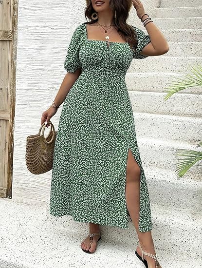 💗Spécial été - 50% de réduction💗Plus-size Short Sleeve Split Floral Print Dress