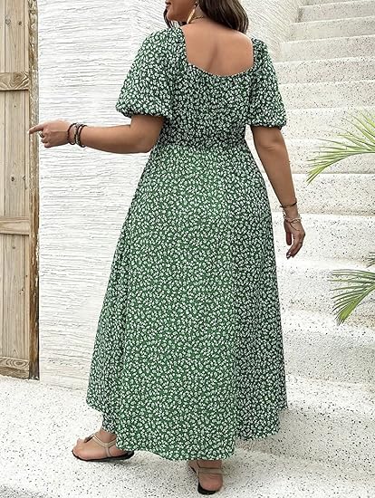 💗Spécial été - 50% de réduction💗Plus-size Short Sleeve Split Floral Print Dress