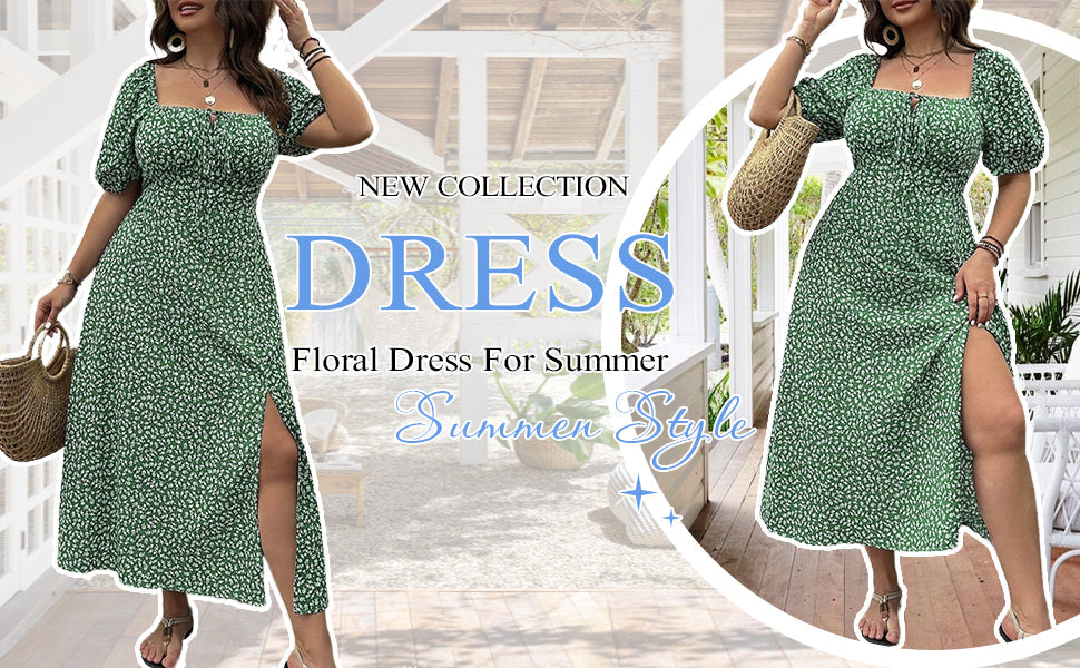 💗Spécial été - 50% de réduction💗Plus-size Short Sleeve Split Floral Print Dress