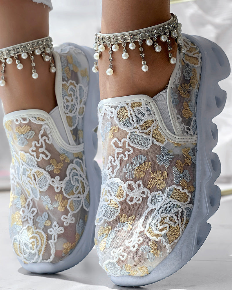 Promotions estivales🌴 Mocassins brodés en maille pour l'été