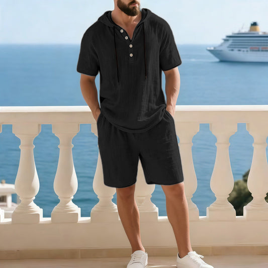 Ensemble deux pièces haut de gamme pour homme pour l'été | Chemise décontractée à manches courtes + short