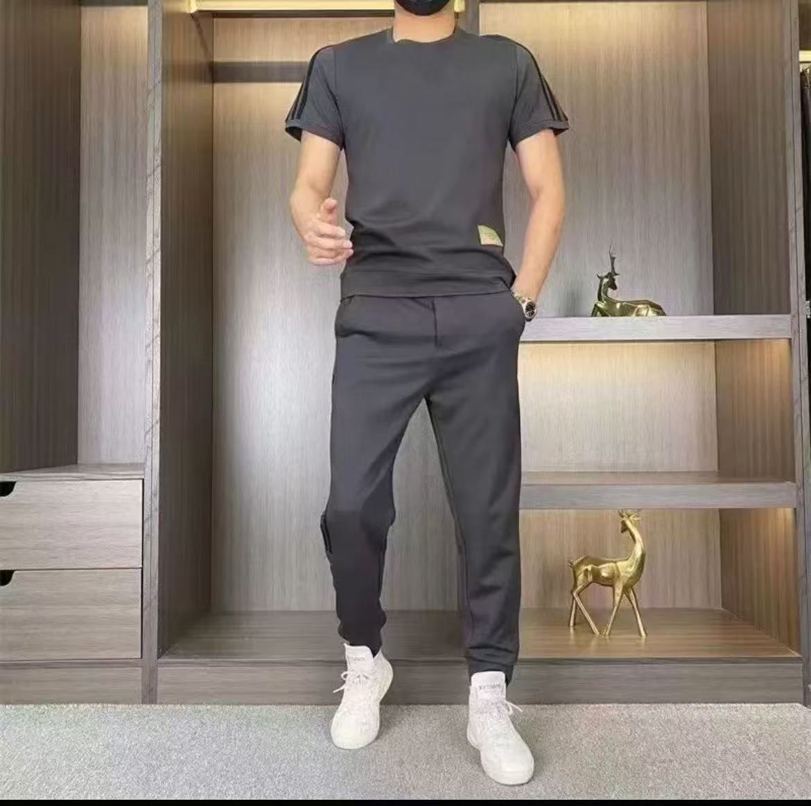Ensemble 2 pièces - Top à manches courtes et pantalon de jogging extensible pour hommes