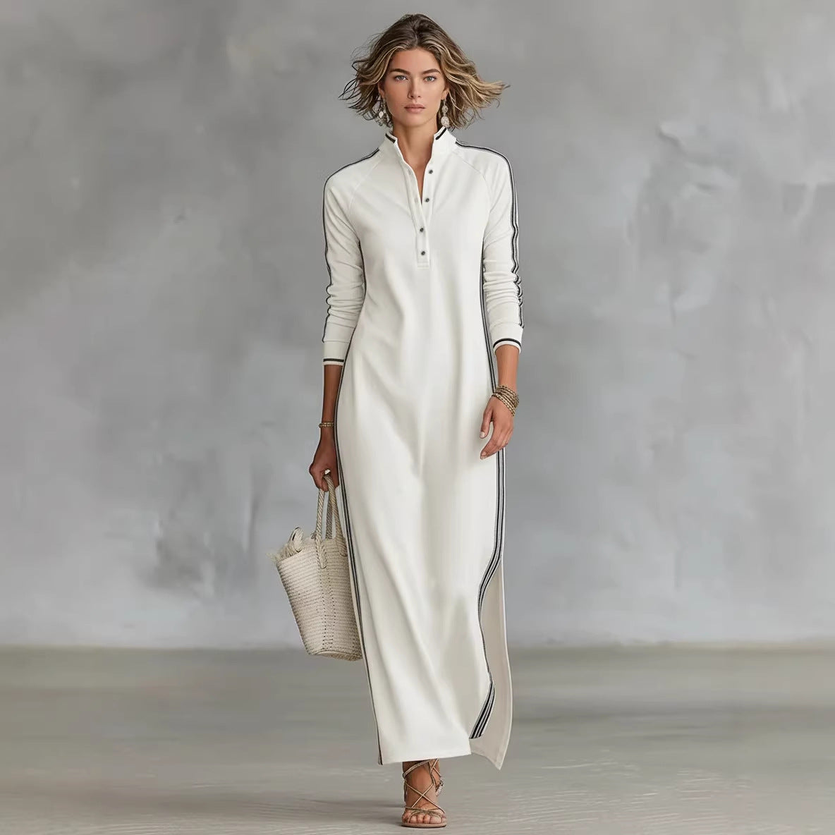 Robe minimaliste à col boutonné et bordure contrastée