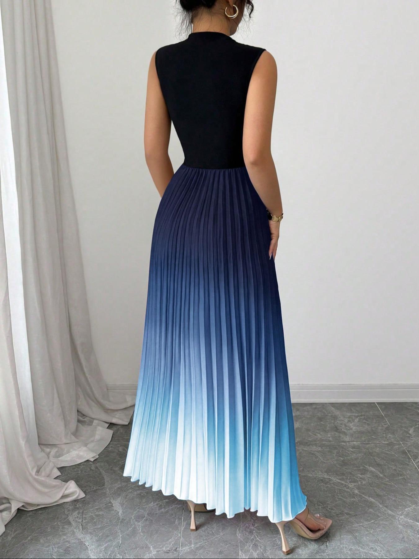 Robe longue sans manches à col montant et plissé ombré❤️ACHETEZ-EN 2 ET BÉNÉFICIEZ DE LA LIVRAISON GRATUITE