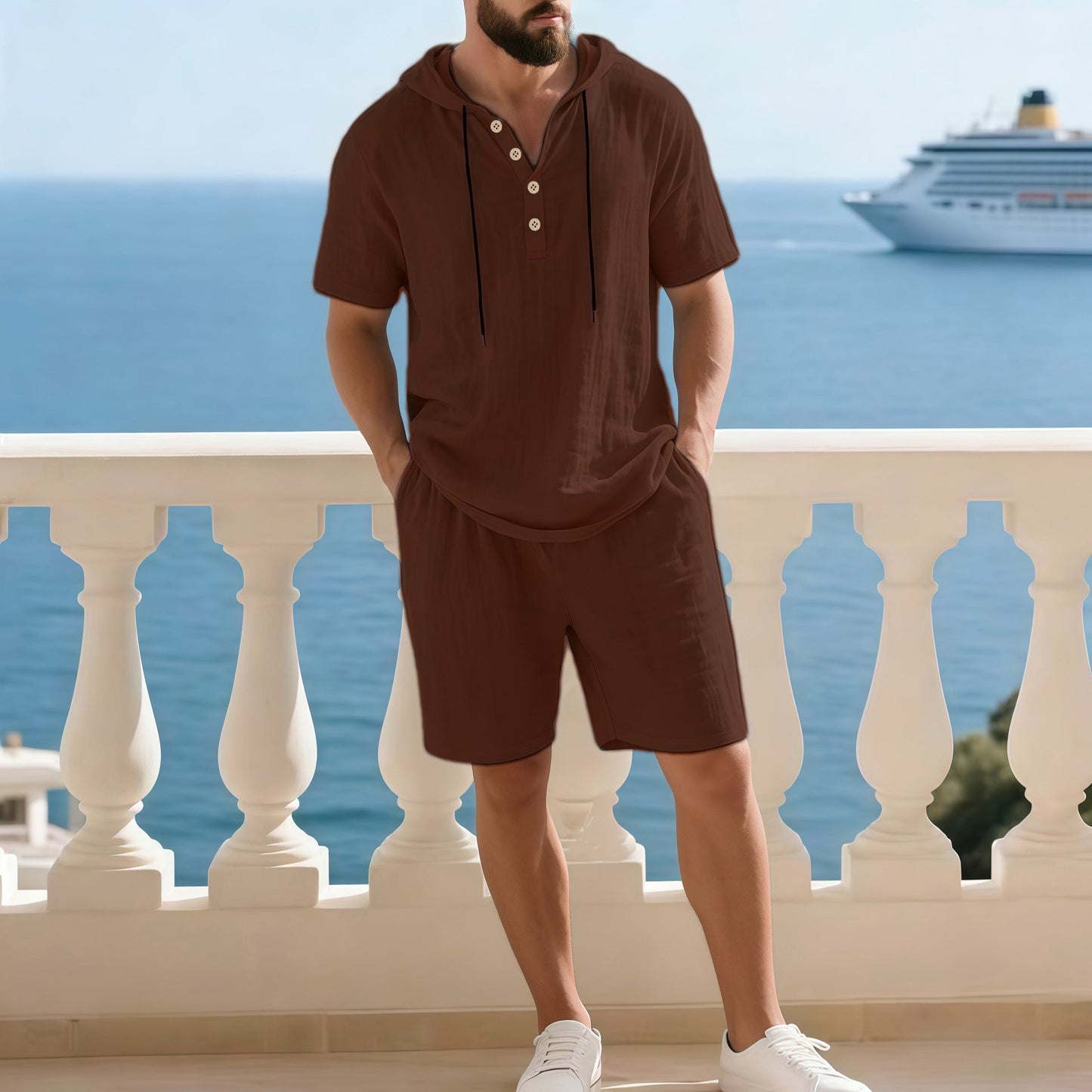 Ensemble deux pièces haut de gamme pour homme pour l'été | Chemise décontractée à manches courtes + short