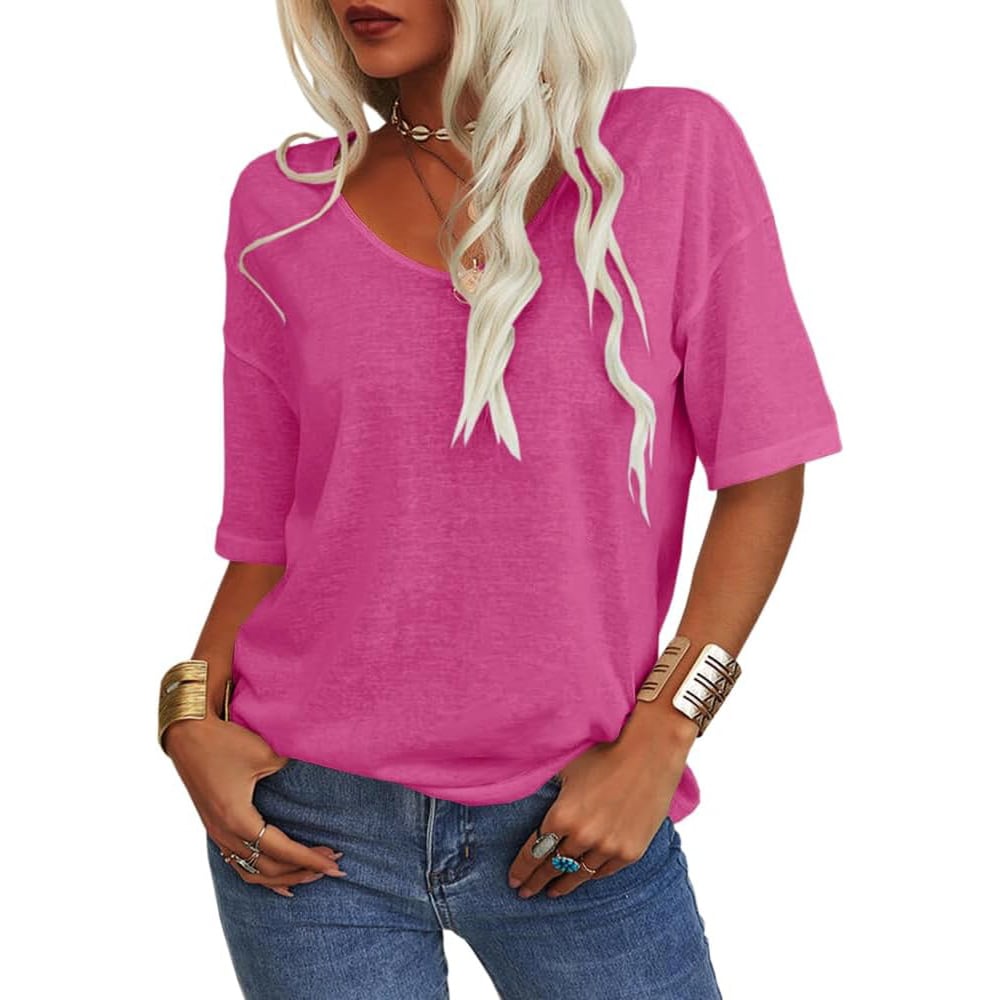 đ„2025 Summer Sale Half Priceđ„T-shirt Ă col en V de couleur unie pour femmes