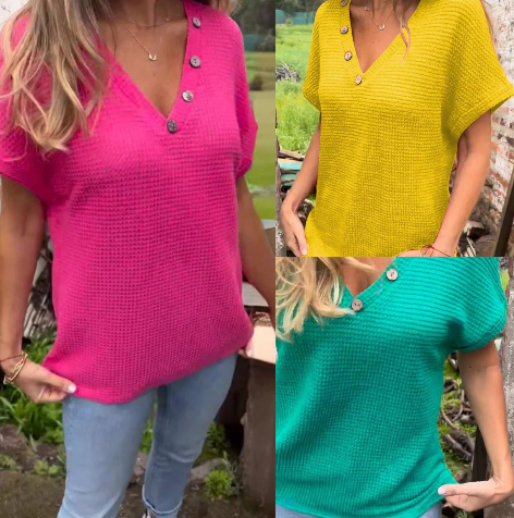 Top stylé à manches courtes et col en V pour femmes