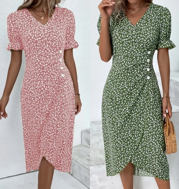 🌷offre limitée dans le temps🌷Robe imprimée florale à col en V pour femme