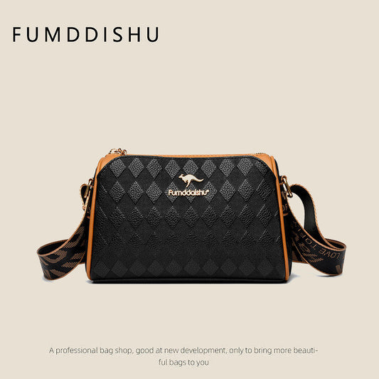 Sac à bandoulière tendance à 3 couches avec motif diamant et grande capacité