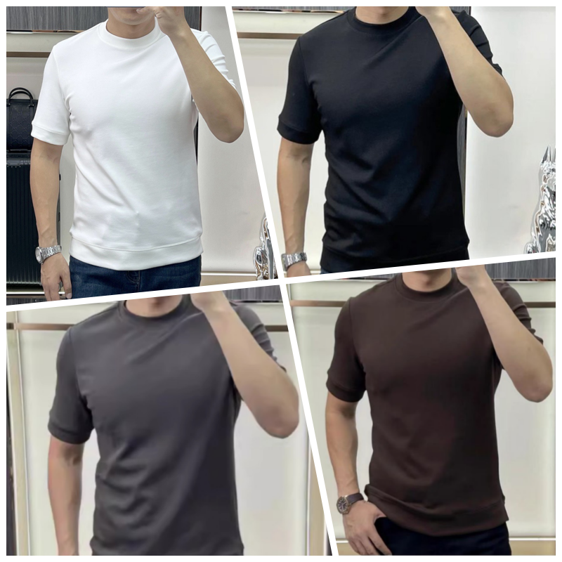 T-shirt d'été simple à col rond en pur coton pour hommes