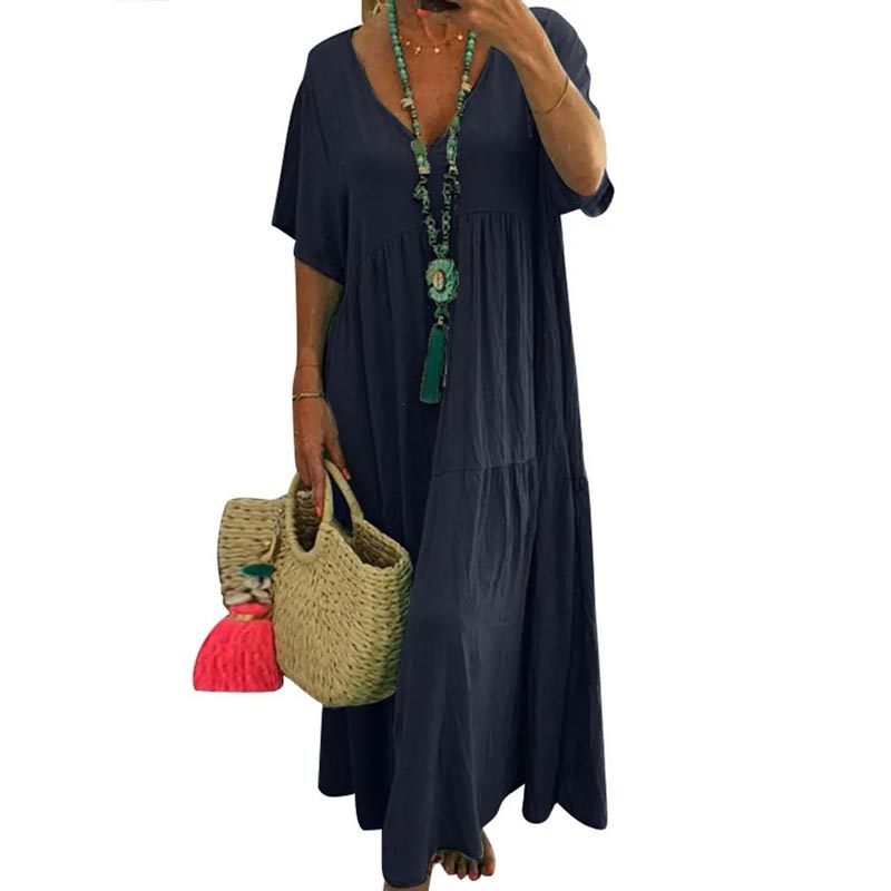 Robe longue décontractée à manches courtes pour femmes