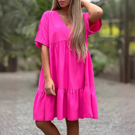 🌷50% de réduction pour une durée limitée🌷Robe à volants à col en V