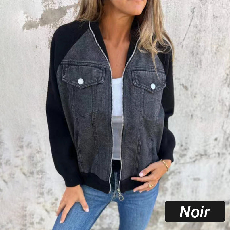 đ„Vente du vendredi noir : 50% de rĂ©ductionđ„Veste en denim Ă fermeture Ă©clair pour femme