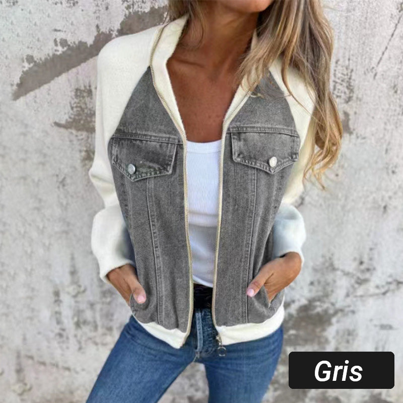 🔥Vente du vendredi noir : 50% de réduction🔥Veste en denim à fermeture éclair pour femme