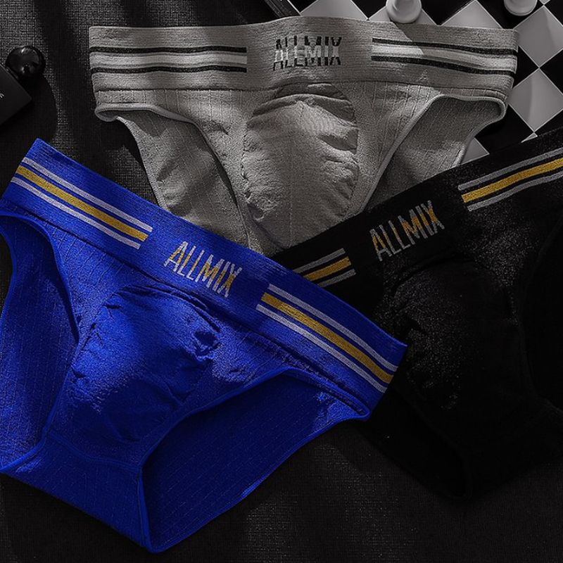 Slip Lettre Sexy à Rayures Colorées Sans Couture et Taille Basse pour Hommes