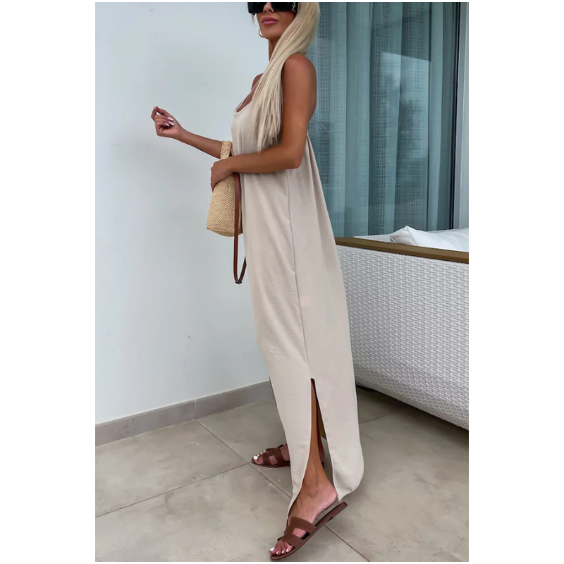 Robe longue ample à bretelles spaghetti avec fente latérale