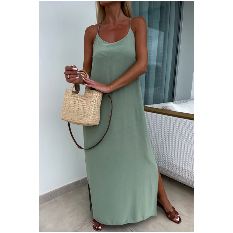 Robe longue ample à bretelles spaghetti avec fente latérale