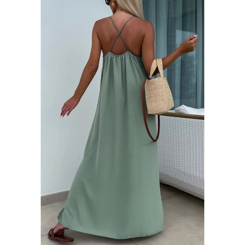 Robe longue ample à bretelles spaghetti avec fente latérale
