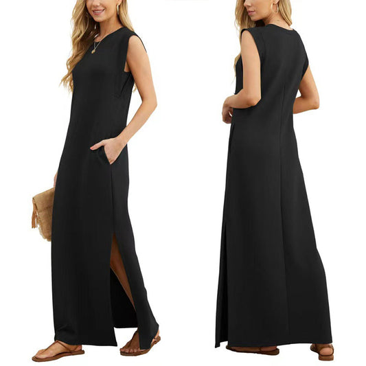👗 60% DE RÉDUCTION ! ✨ Robe longue ample avec fente – Sans plis, Tissu fluide & Silhouette élégante 💃