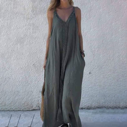 ✨Promotions saisonnières - Maxi robe femme col V à bretelles spaghetti