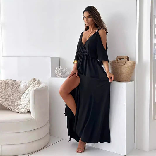 💖Limited Sale 50% OFF💖Robe élégante et sexy à col en V et fente latérale pour femmes