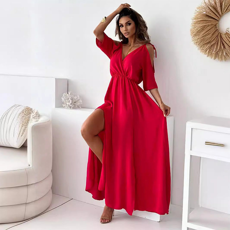 💖Limited Sale 50% OFF💖Robe élégante et sexy à col en V et fente latérale pour femmes