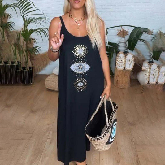 ⏰Offre à durée limitée🔥Robe longue sans manches pour femmes avec impression de l'œil