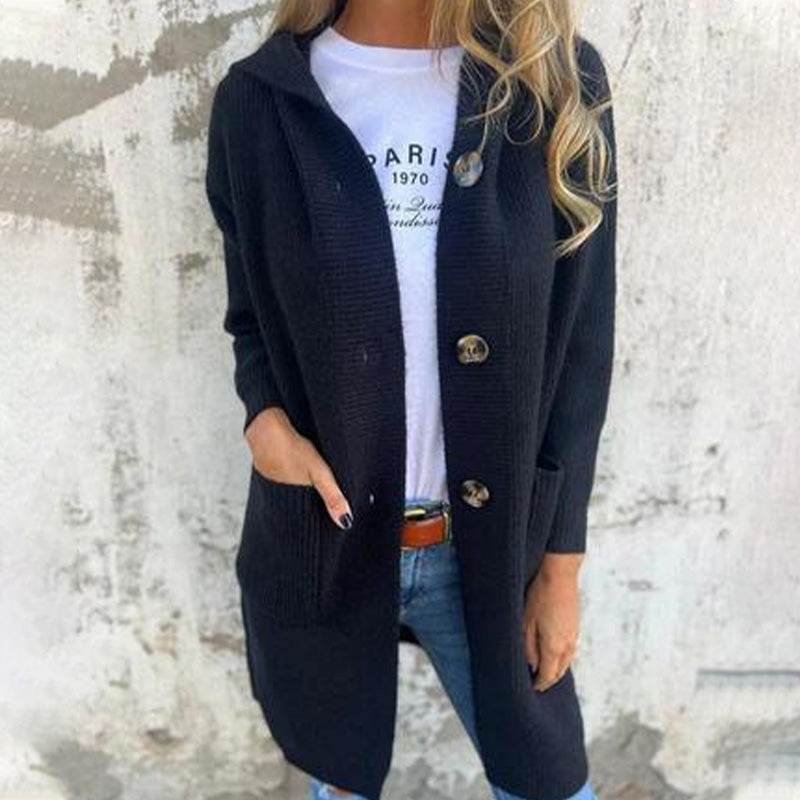 🥳Chaude vente 50% de réduction🌸Veste en tricot à boutons avec capuche pour femmes