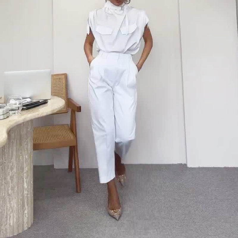 Combinaison tendance à col haut sans manches avec taille cintrée💖Livraison gratuite💖