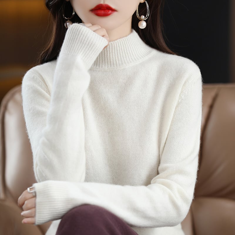 Pull en laine et cachemire à col montant pour femmes