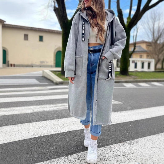 💖New Arrival Hot Sale 🔥Veste longue décontractée à capuche de couleur unie pour femme💥Remise à durée limitée de 56 %⏳