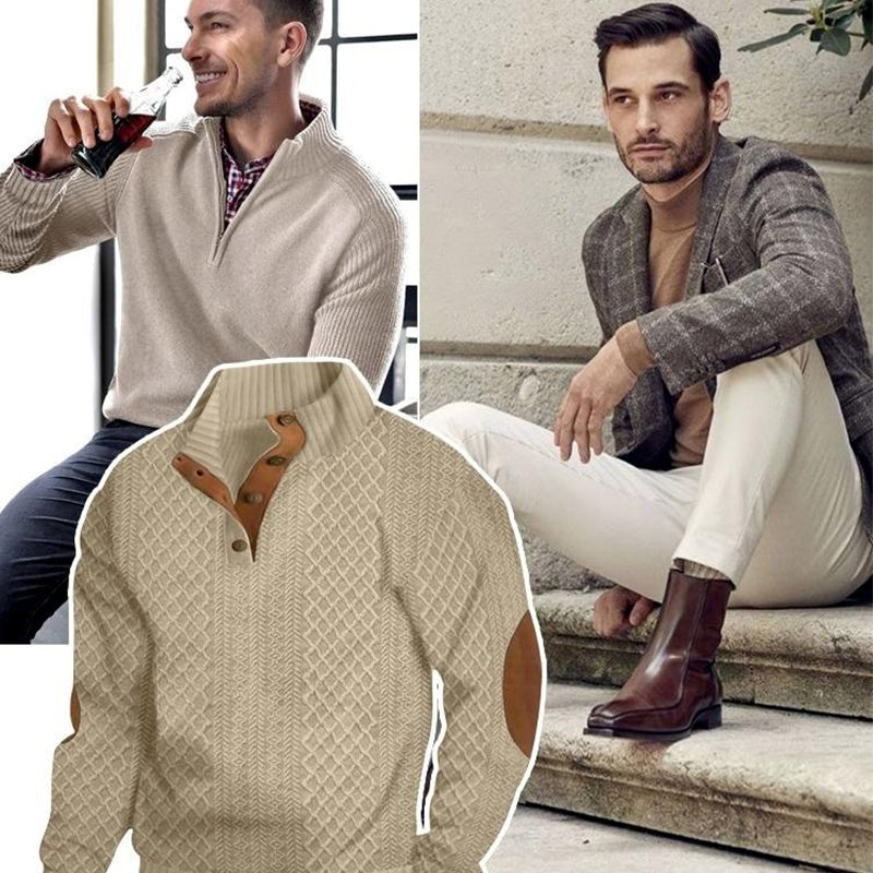 🎅Soldes de Noël🎁Pull décontracté à manches longues pour hommes avec coudières