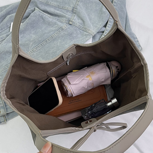 Sac Cabas Rétro en Simili Daim avec Décoration en Nœud pour Femmes