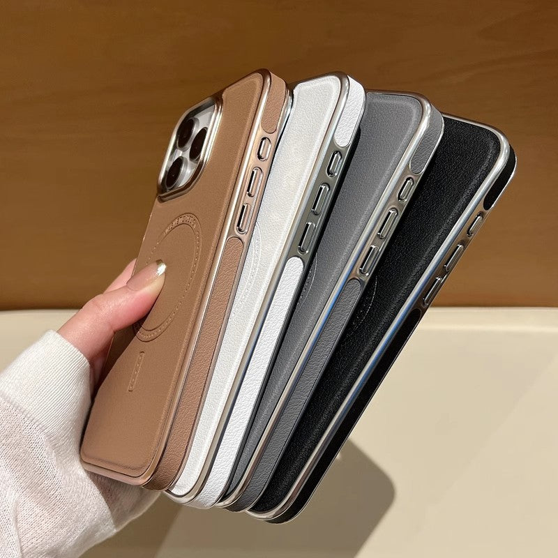 Étui de chargement magnétique puissant en cuir magnétique pour iPhone