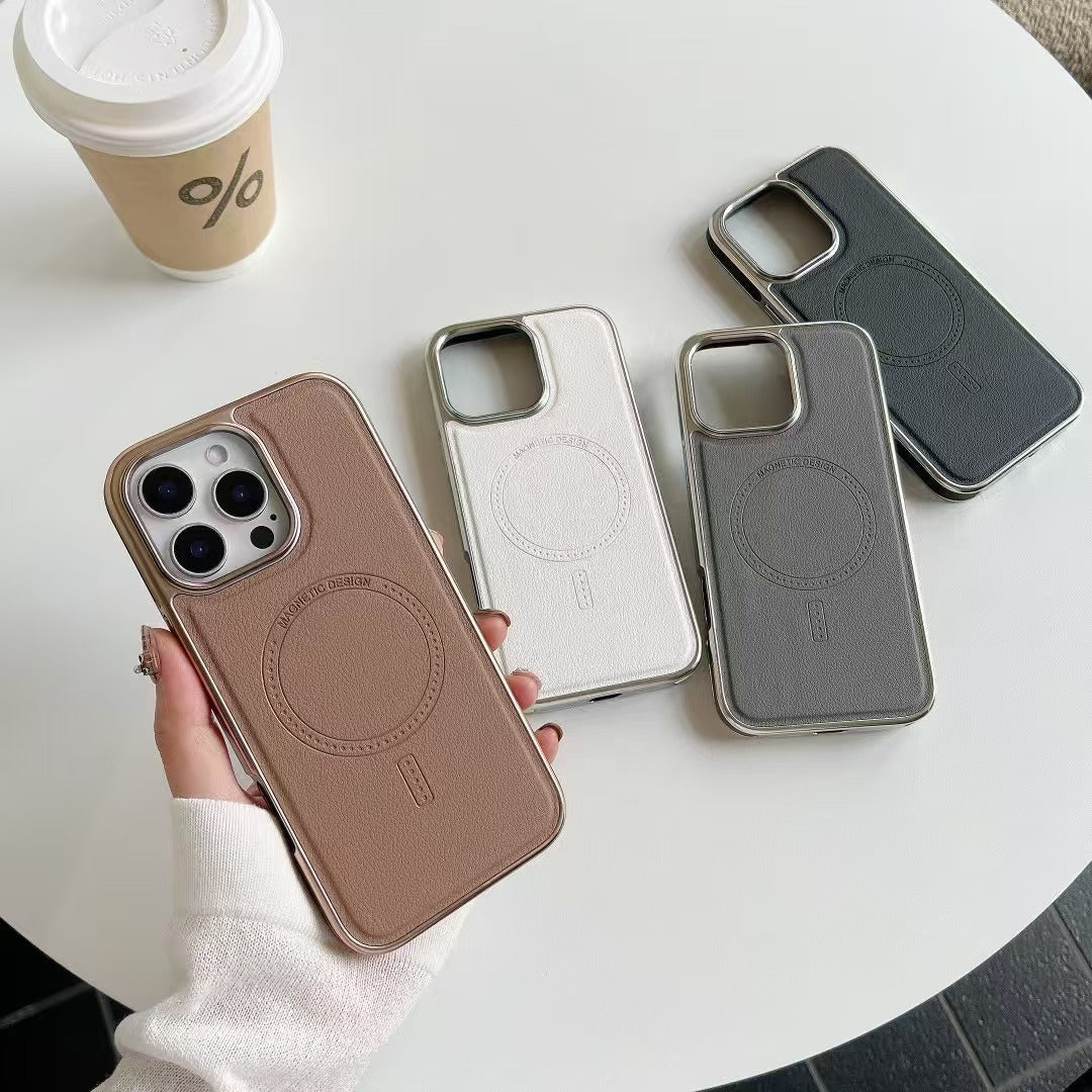 Étui de chargement magnétique puissant en cuir magnétique pour iPhone