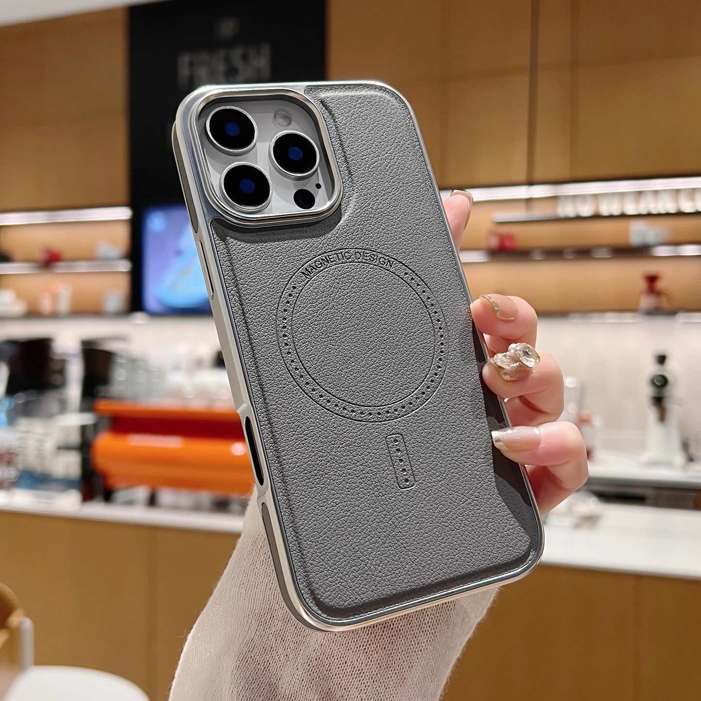 Étui de chargement magnétique puissant en cuir magnétique pour iPhone