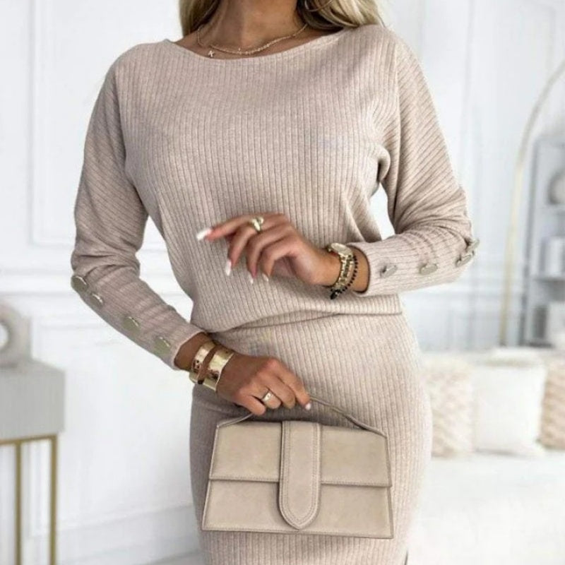 Ensemble deux pièces haut et jupe en tricot côtelé pour femme
