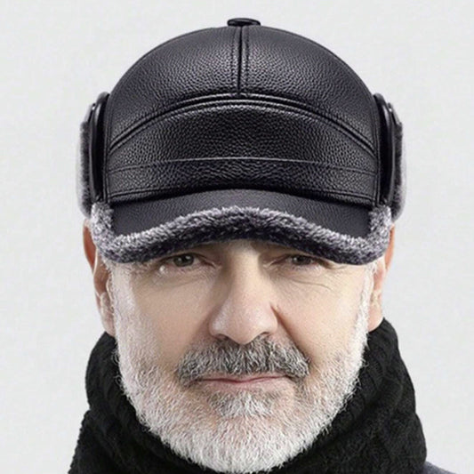 🧢🐂Nouveau chapeau d’hiver pour homme avec cache-oreilles plats en peau de mouton